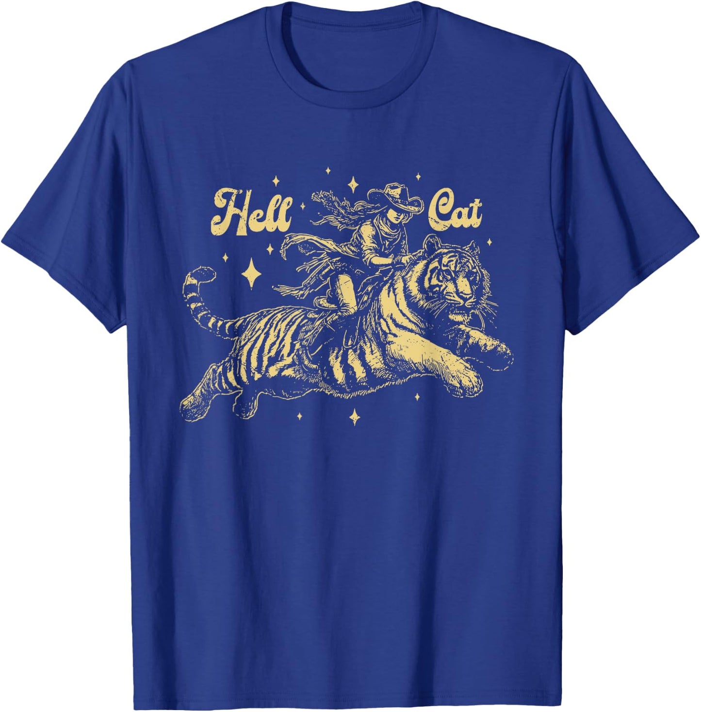 Vintage Cowgirl Hell Cat Retro Cowgirl Western -Adults Black Small Animal-Print T-Shirt - T-Shirt | Royal