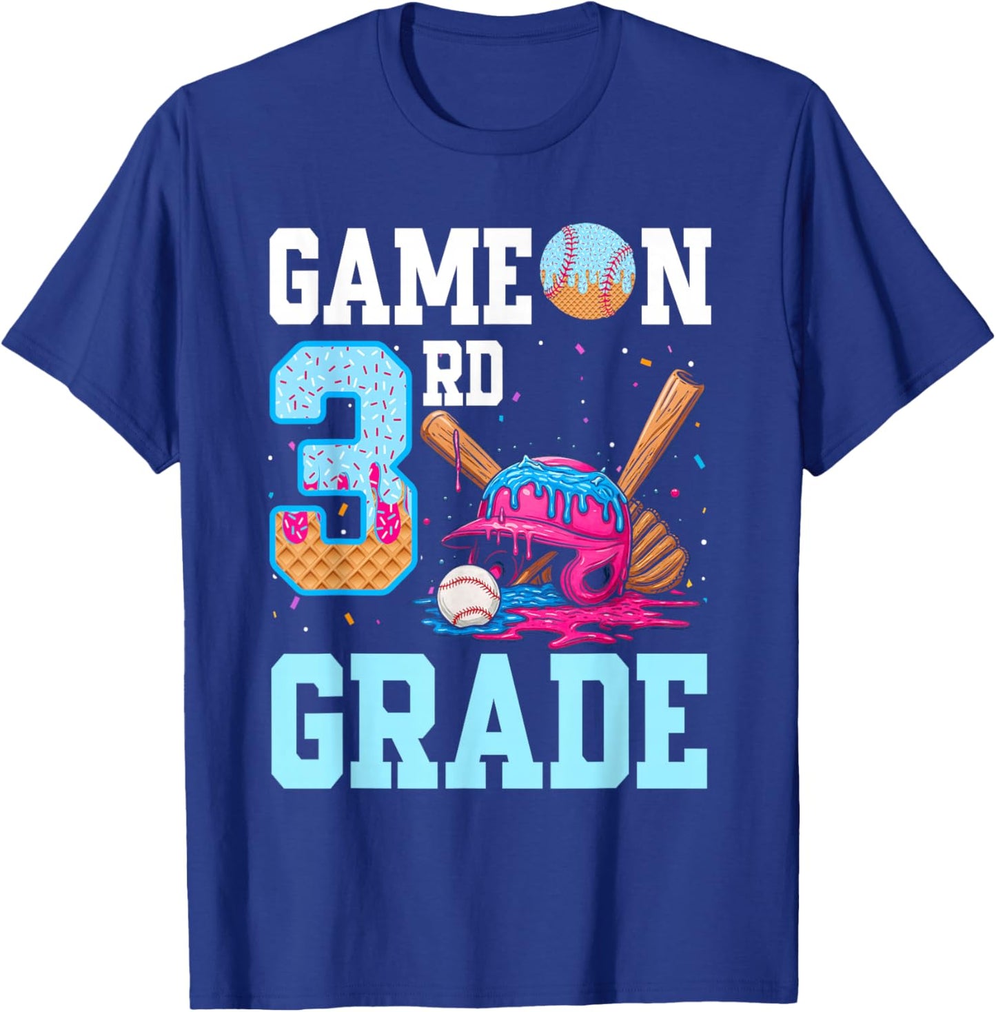 3rd Grade Back to School Baseball Drip Ice Cream Game On Kid T-Shirt - T-Shirt | Royal