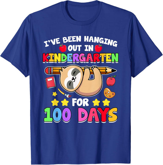 100th Day of School Sloth Shirt Kindergarten 100 Days School T-Shirt - T-Shirt | Royal