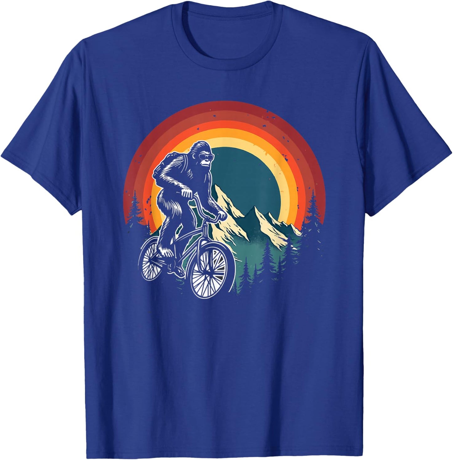 Bigfoot Riding Bicycle Vintage Mountain Biking Bigfoot Biker T-Shirt - T-Shirt | Royal