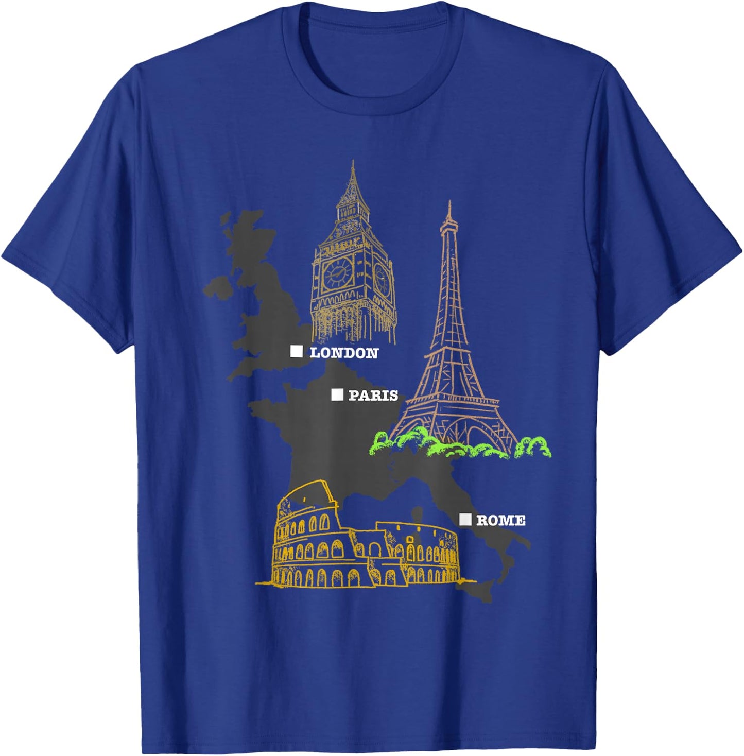 London Paris Rome Travel Gift T-Shirt - T-Shirt | Royal