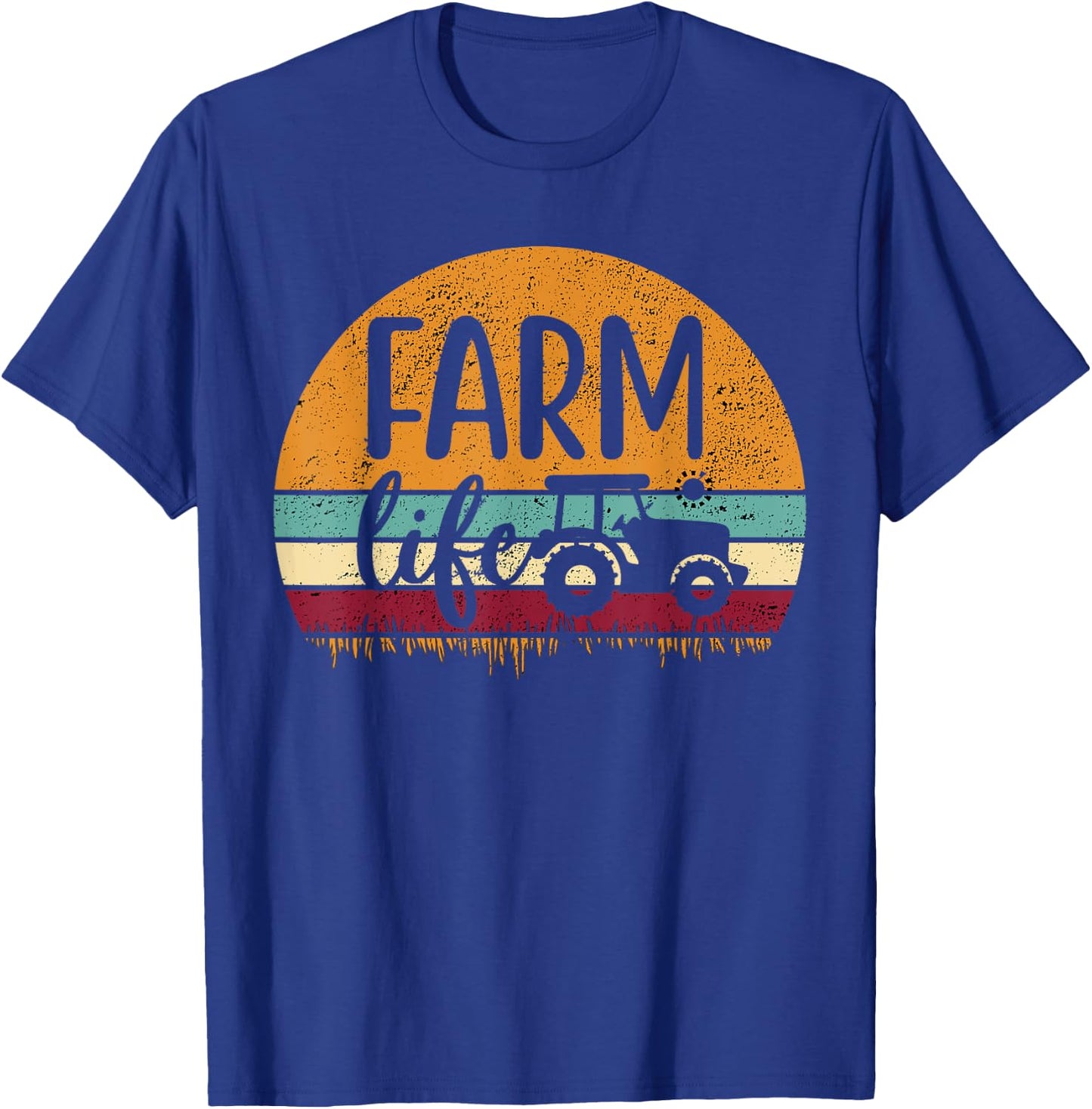Retro Vintage Farm Life Farming Tractor Family Farmer Gift T-Shirt - T-Shirt | Royal