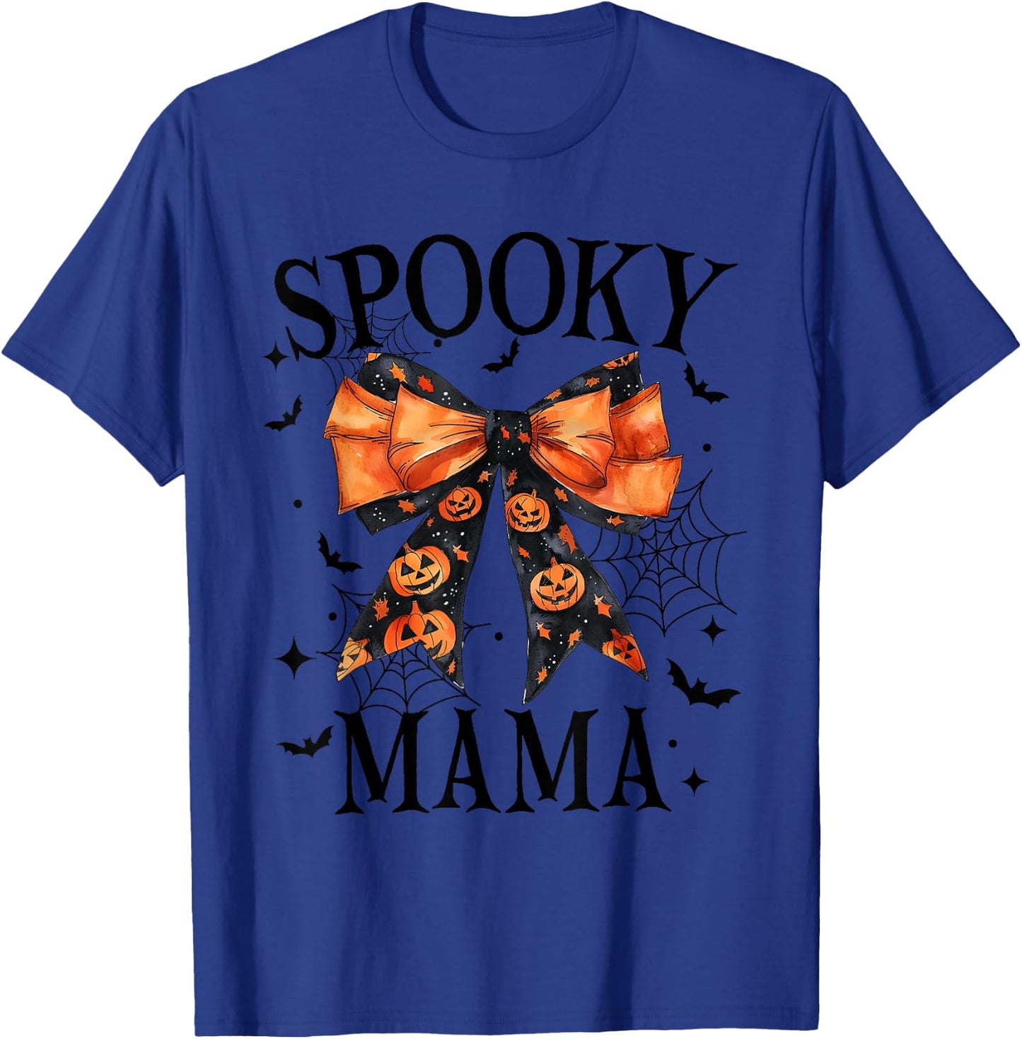 Spooky Mama Coquette Bow Pumpkin Funny Halloween T-Shirt - T-Shirt | Royal