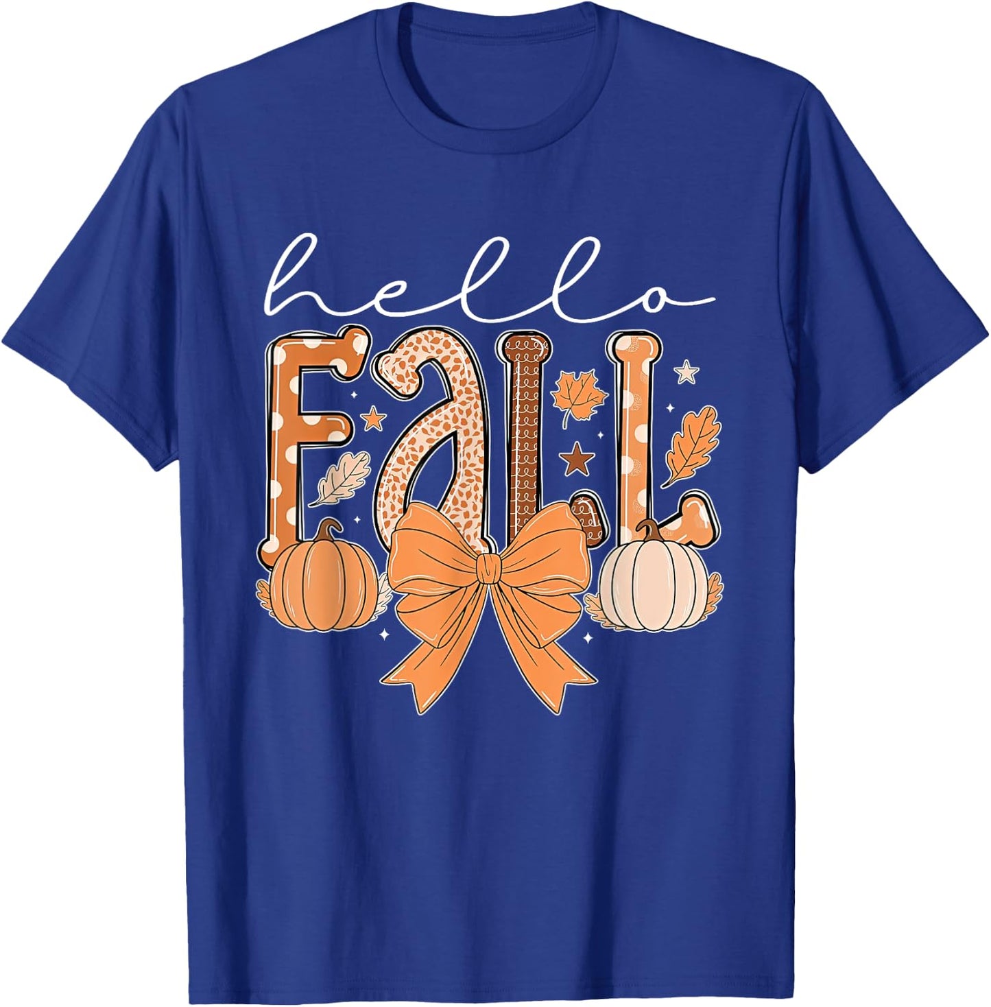 Hello Fall Autumn Vibes Thanksgiving Holiday Men Women Kids T-Shirt - T-Shirt | Royal