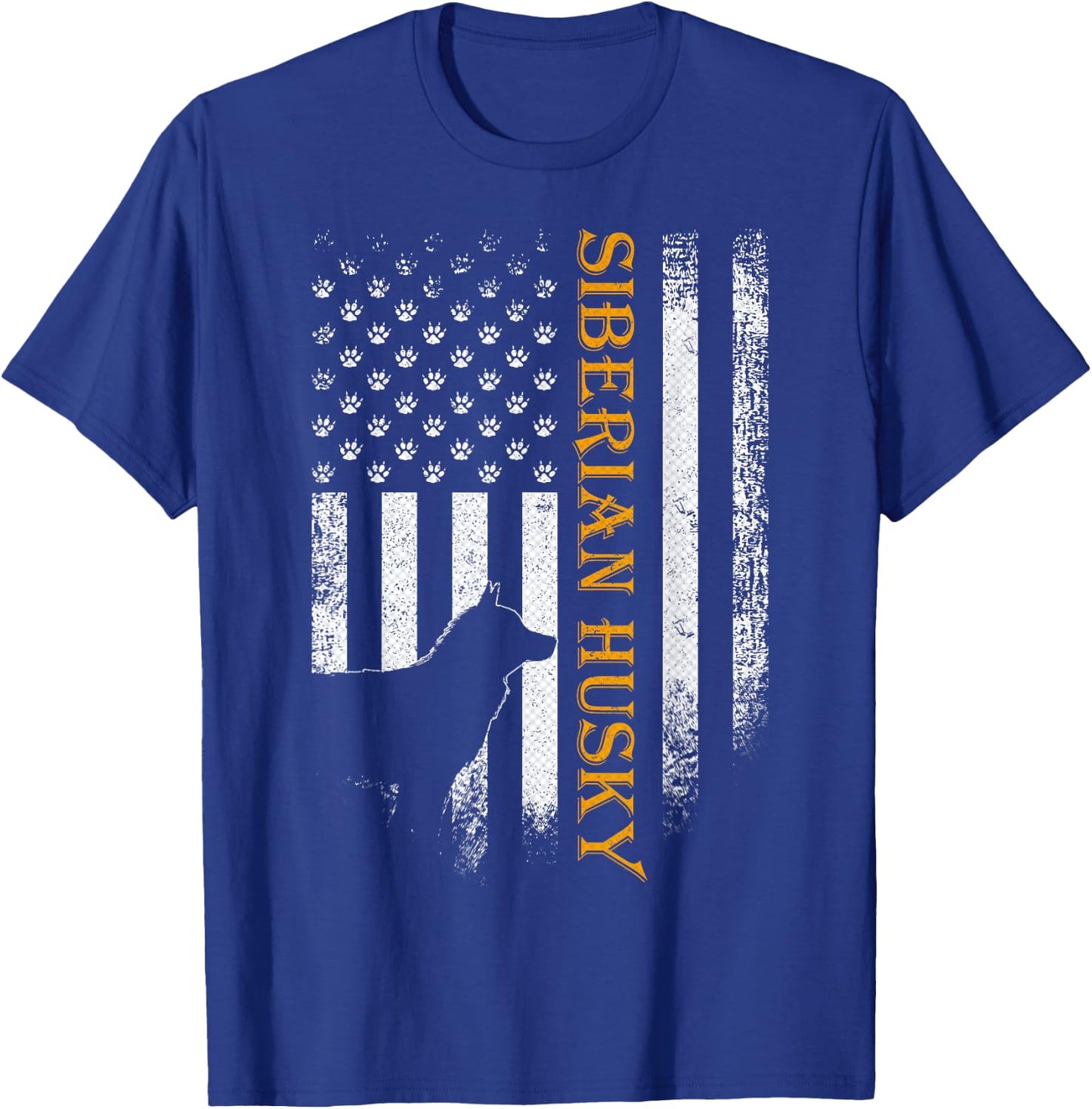 Vintage USA Siberian Husky Dog Silhouette American Flag T-Shirt - T-Shirt | Royal