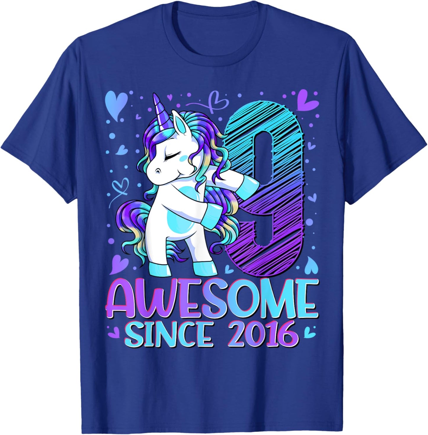 9 Year Old Unicorn Gifts For Girls 9th Birthday Girl Party T-Shirt - T-Shirt | Royal