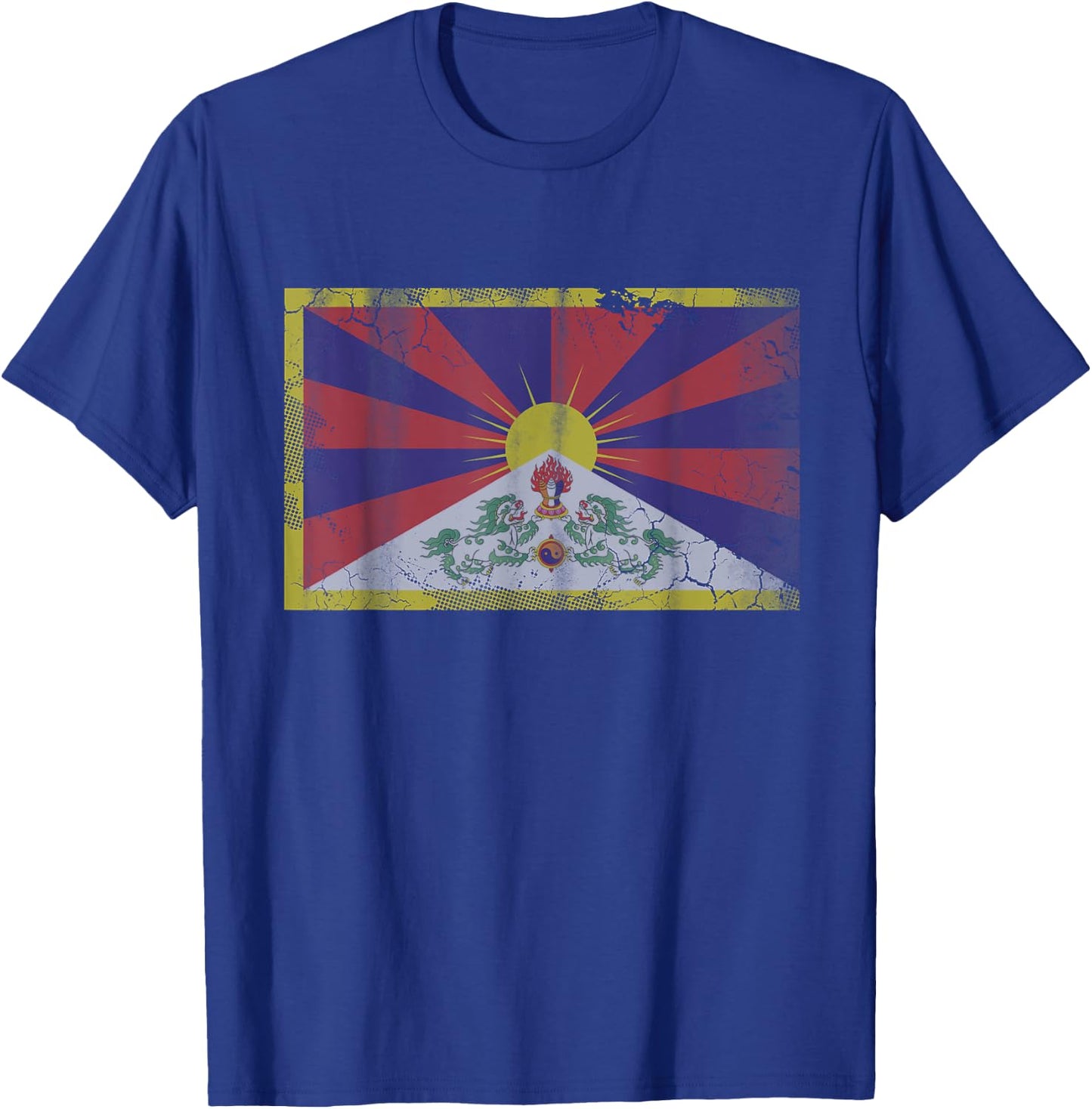 Vintage Flag of Tibet Tibetan Vintage Distressed Men Women T-Shirt - T-Shirt | Royal
