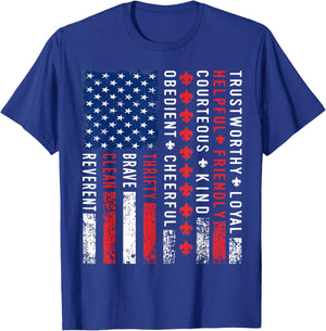 American Flag Vintage Style Outdoors Scouting Law T-Shirt - T-Shirt | Royal