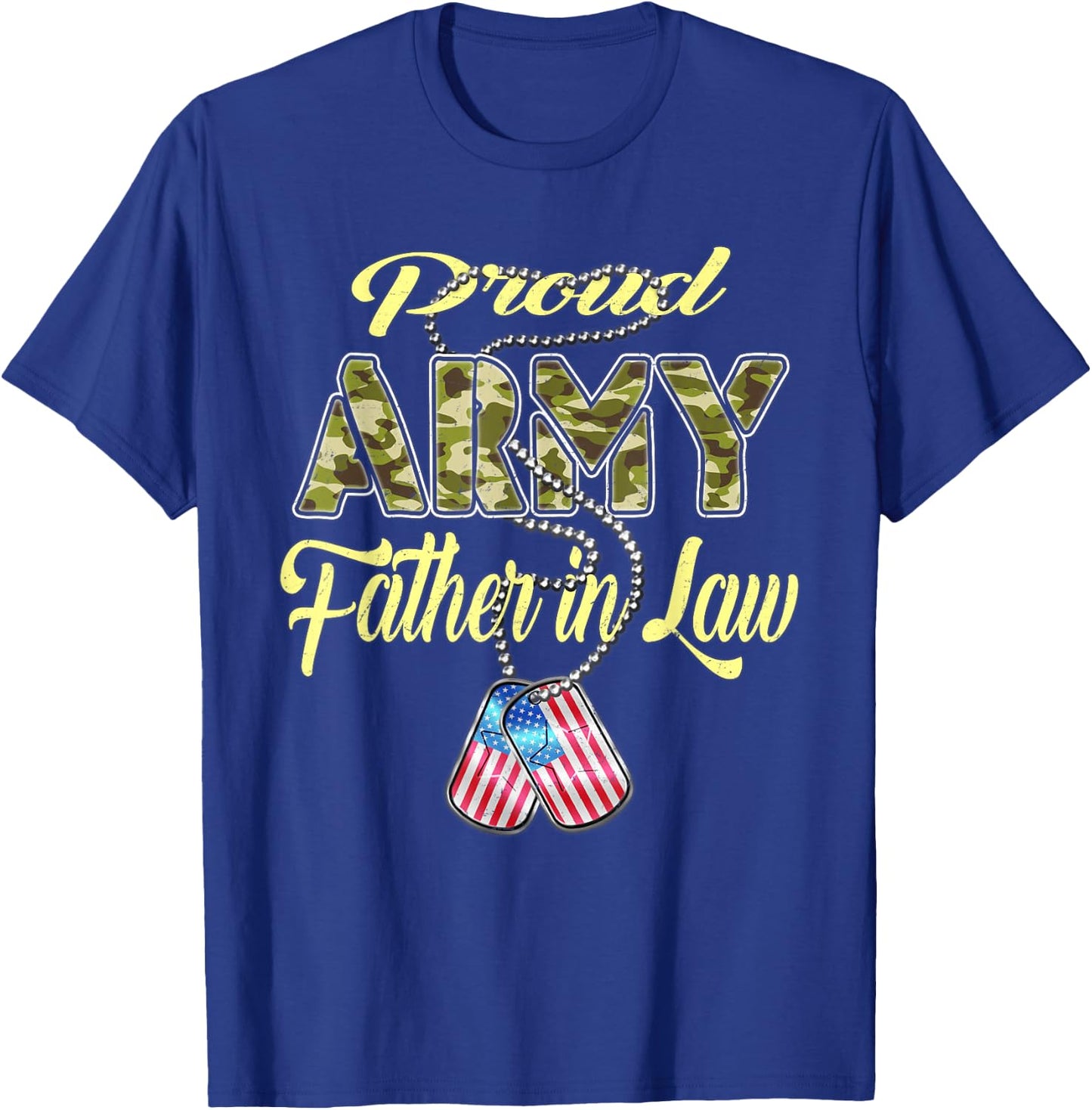 Proud Army Father-In-Law US Flag Dog Tag Military Dad-In-Law Women Kids T-Shirt - T-Shirt | Royal