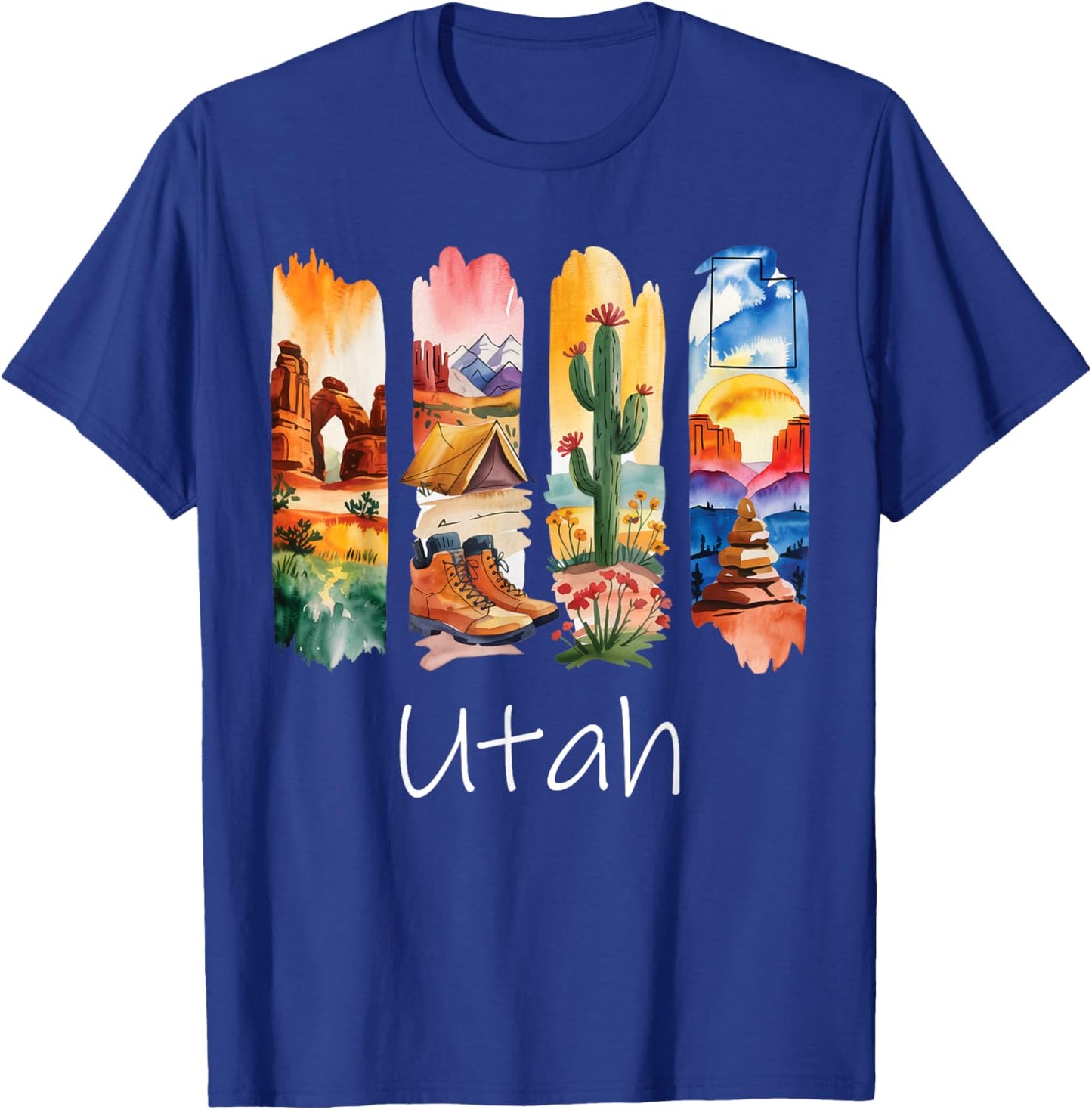 Utah Brushstroke Arches National Park Hiking Boots Cactus T-Shirt - T-Shirt | Royal