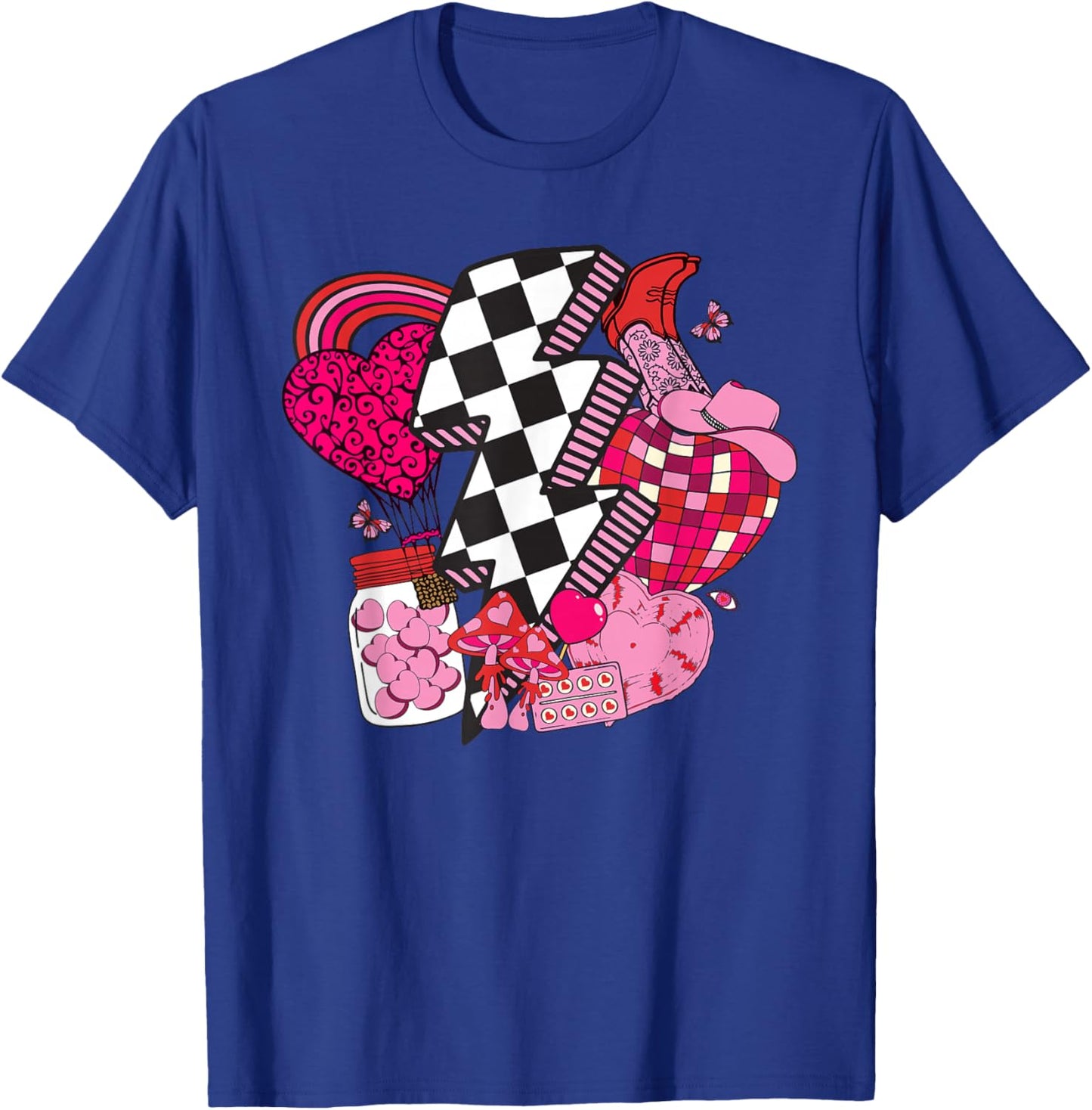 Retro Happy Valentines Hearts Checkered Smile Face T-Shirt - T-Shirt | Royal