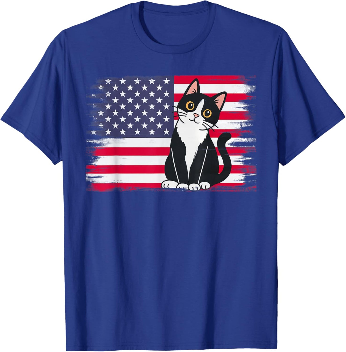 4th of July Patriotic Cat Lover American USA Flag T-Shirt - T-Shirt | Royal