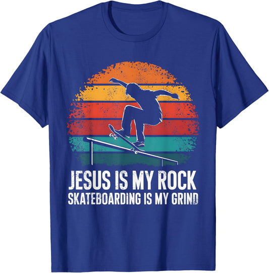 Jesus Is My Rock Skateboarding Is My Grind Christian Skater T-Shirt - T-Shirt | Royal