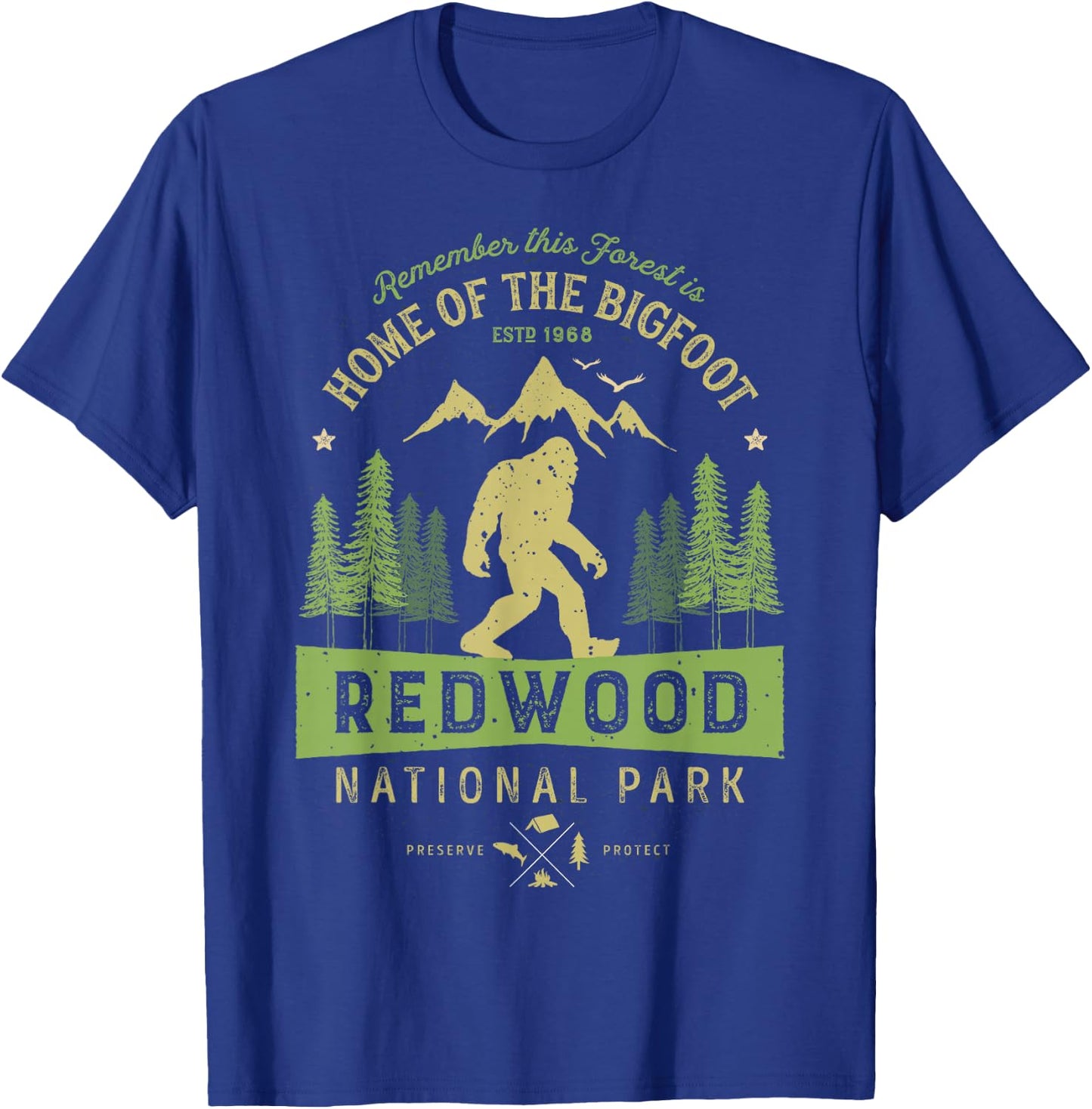 Redwood National Park T Shirt Vintage California Bigfoot T-Shirt - T-Shirt | Royal