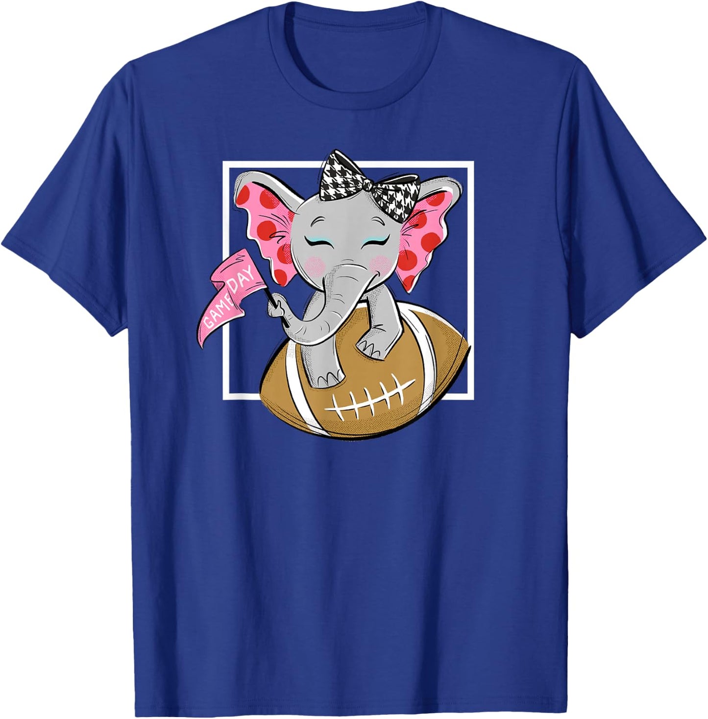 Cute Game Day Elephant Women and Girls Football T-Shirt - T-Shirt | Royal