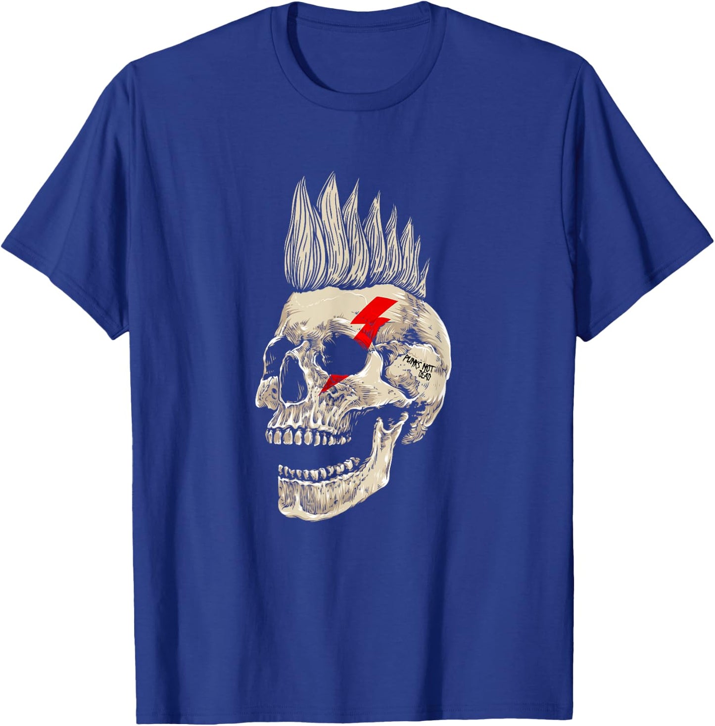 Punk Rock Skull Mohawk Punk's Not Dead T-Shirt - T-Shirt | Royal