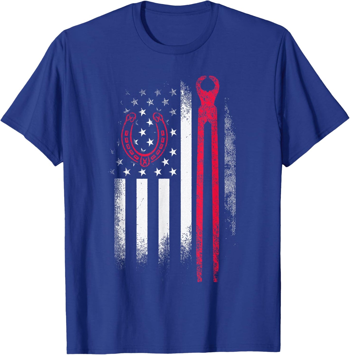 Farrier Tools Flag Horseshoe Hoof Trimming Equine Shoeing T-Shirt - T-Shirt | Royal