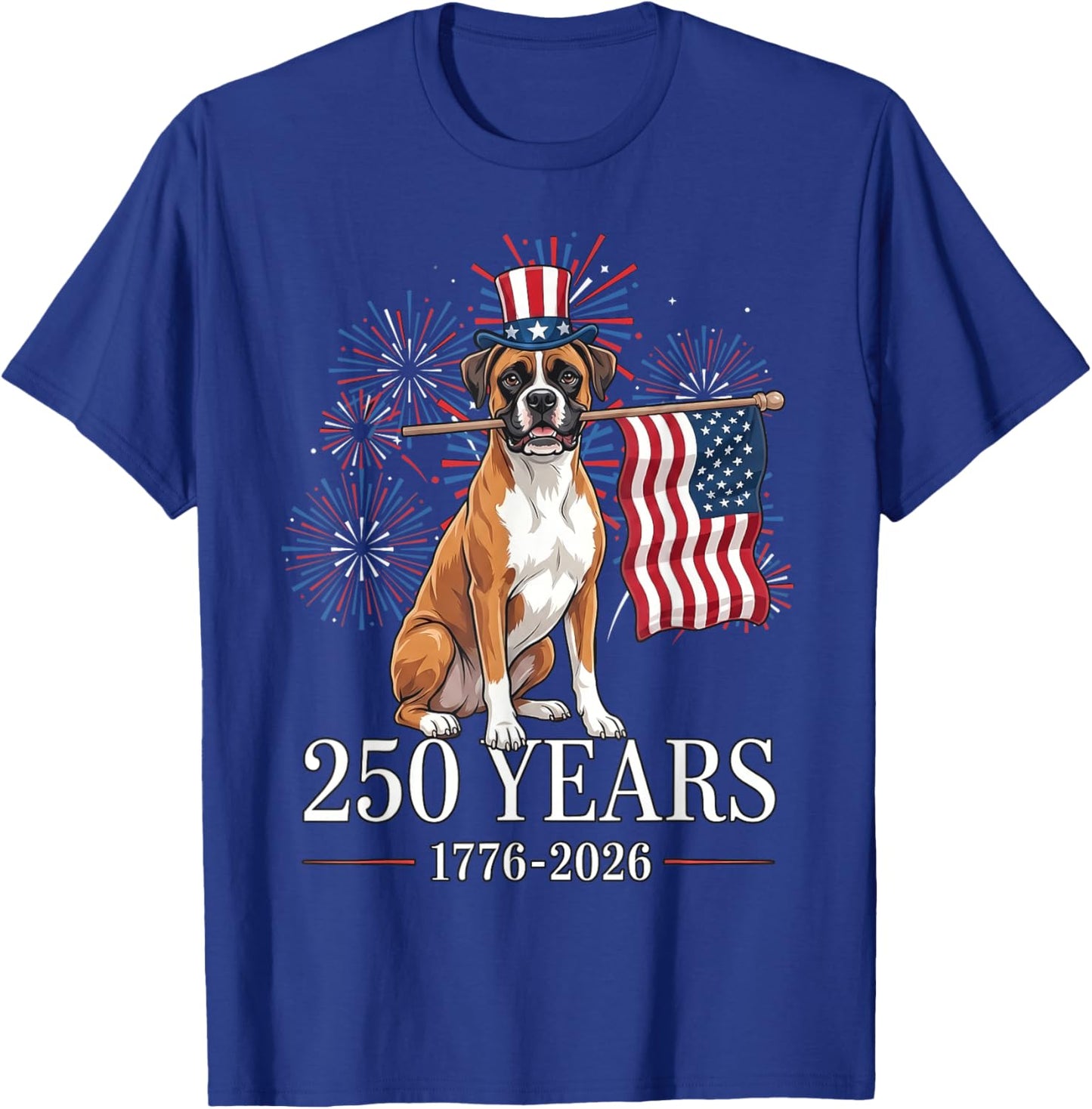 Boxer Dog American Flag 250 Years Patriotic Dogs Lovers T-Shirt - T-Shirt | Royal