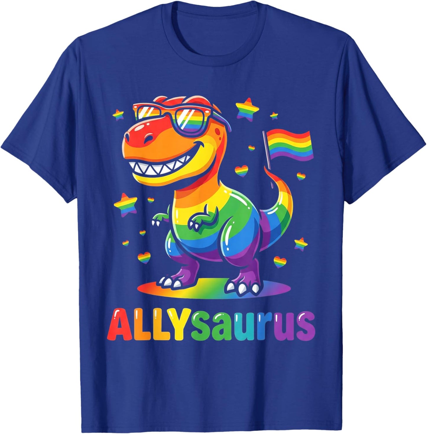 Allysaurus Dinosaur LGBTQ Ally Pride Support Rainbow Flag T-Shirt - T-Shirt | Royal
