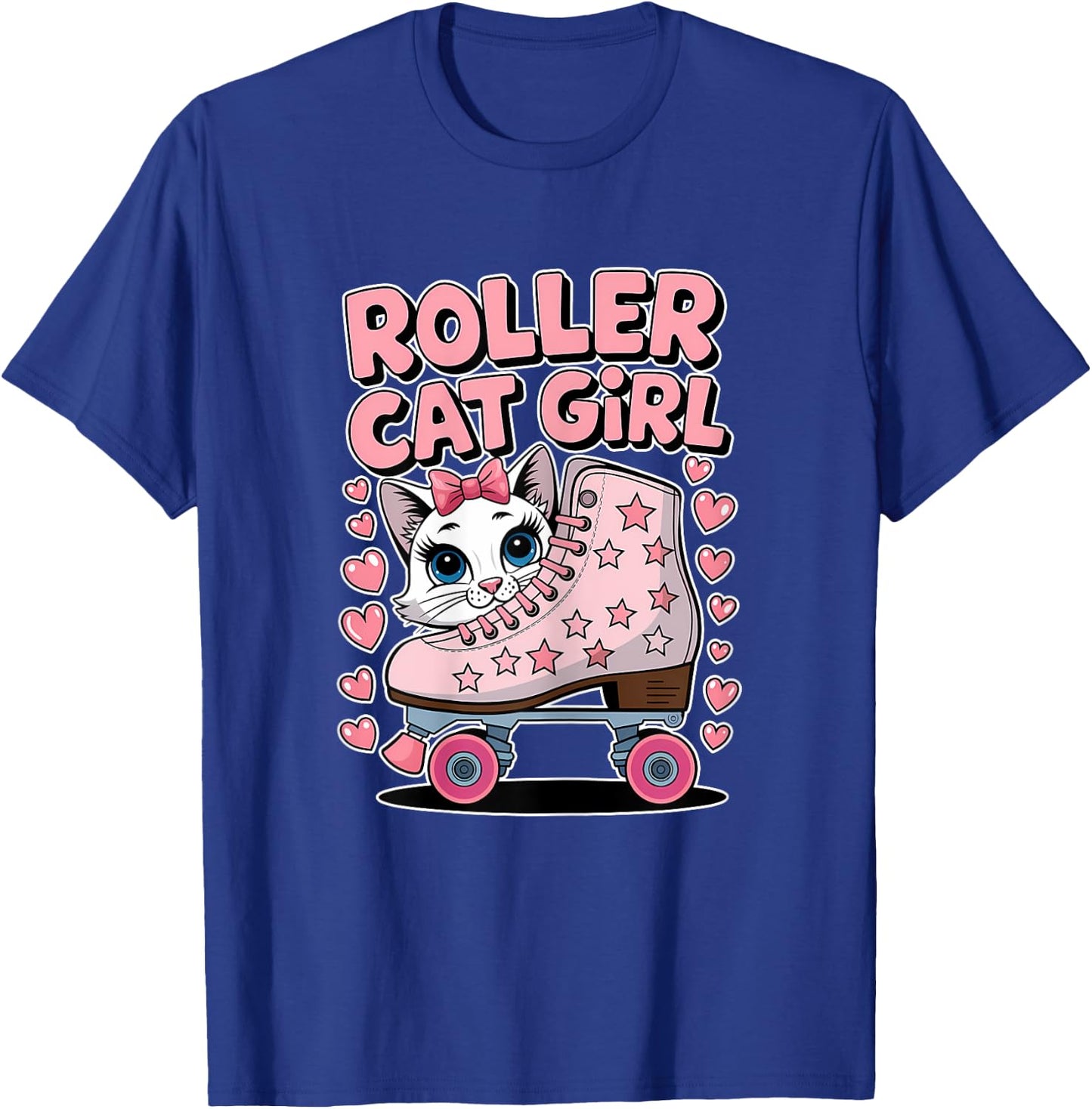 Roller Cat Girl Skating Cat Funny Roller Skating T-Shirt - T-Shirt | Royal