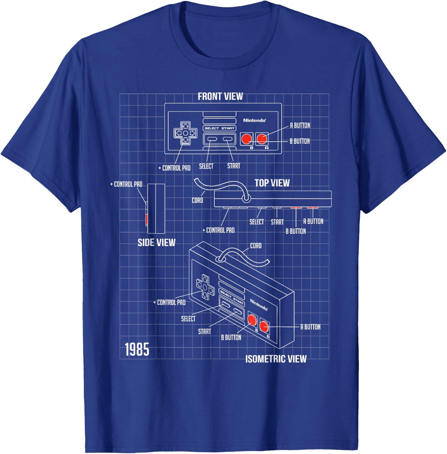 Nintendo NES Controller Parts Schematic Graphic T-Shirt - T-Shirt | Royal