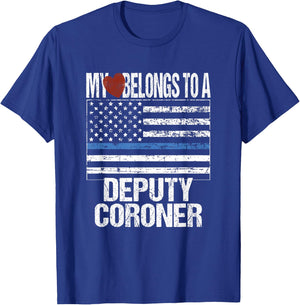 Deputy Coroner Thin US Blue Line Flag Spouse Girlfriend Gift T-Shirt - T-Shirt | Royal