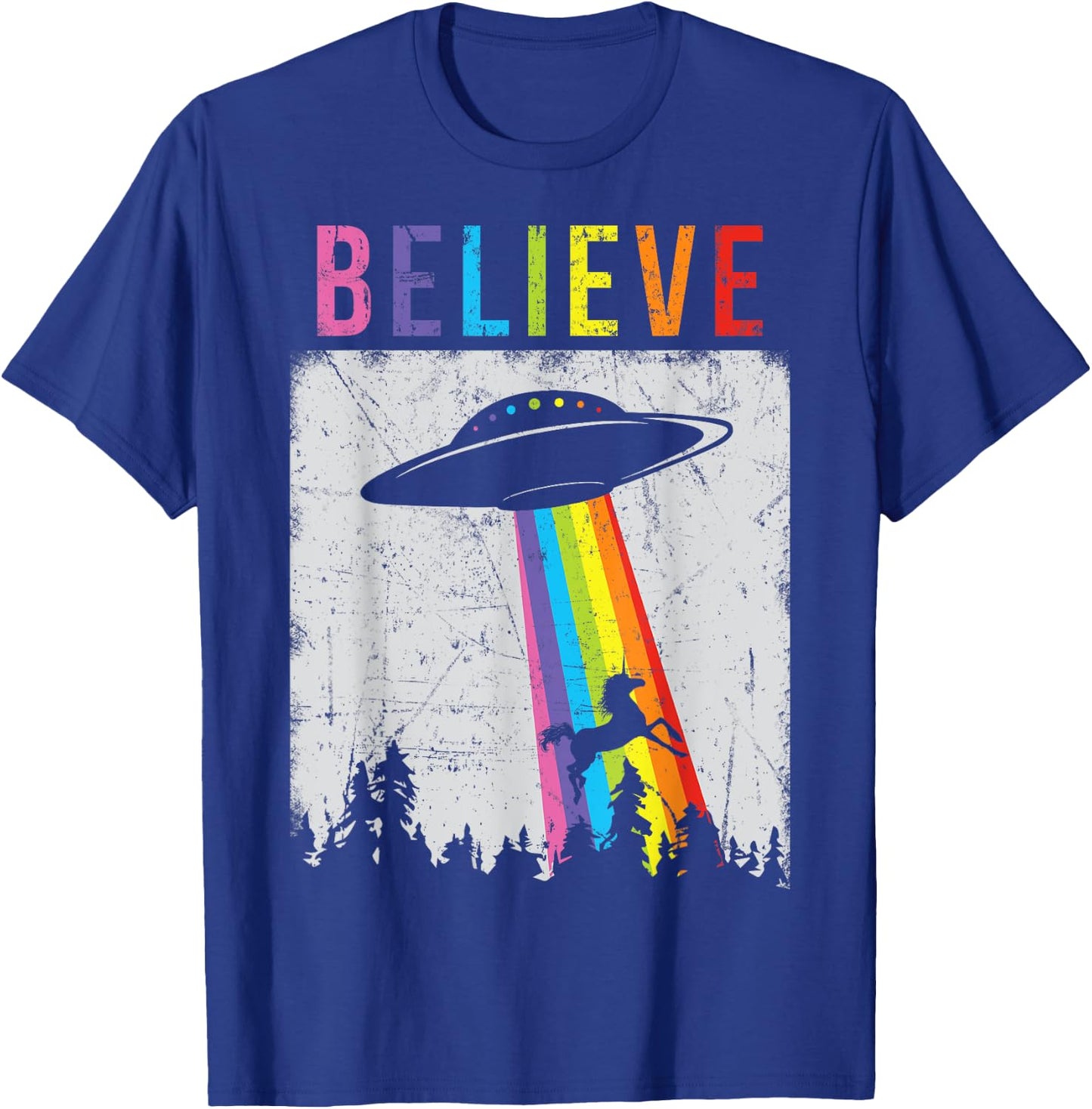 Alien Unicorn UFO Rainbow T-Shirt - T-Shirt | Royal