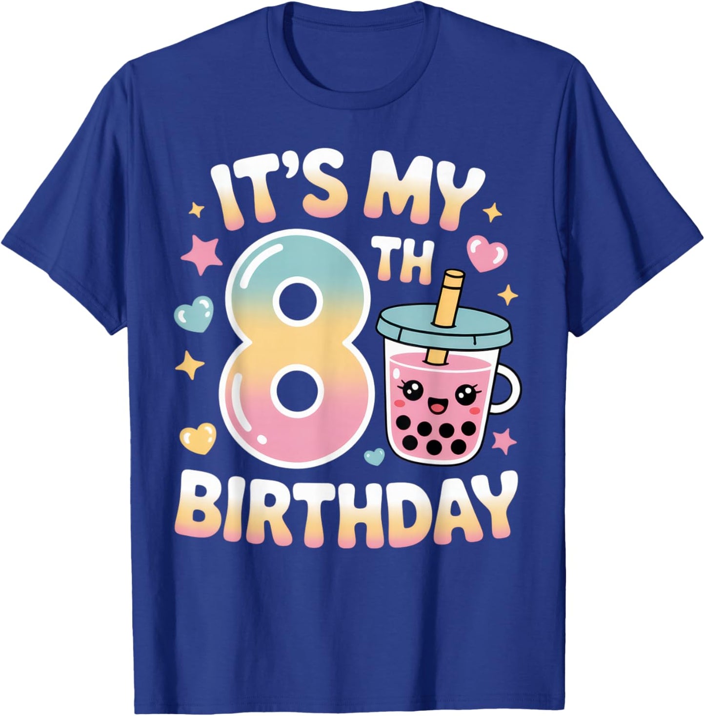 It's My 8th Birthday Boba Lover Fun Kids Party Celebration T-Shirt - T-Shirt | Royal