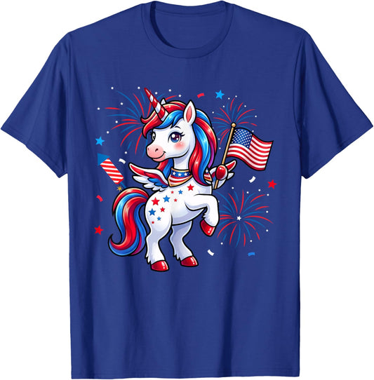 Patriotic Americorn Unicorn American 4th of July Kids Girls T-Shirt - T-Shirt | Royal