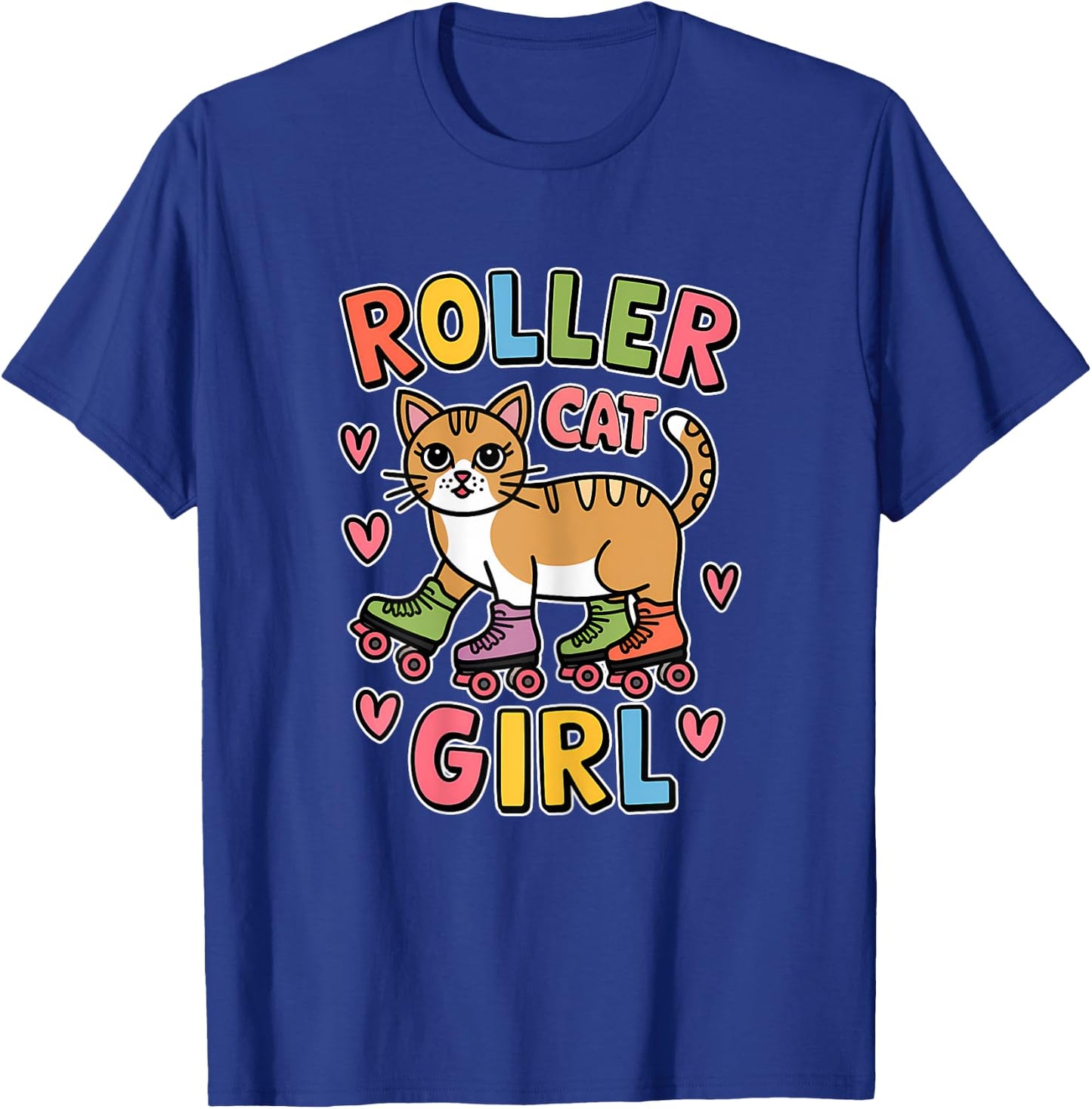 Roller Cat Girl Skating Cat Funny Roller Skating T-Shirt - T-Shirt | Royal