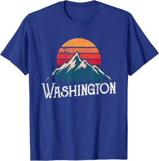 Retro Washington WN Mountains State Outdoor T-Shirt - T-Shirt | Royal