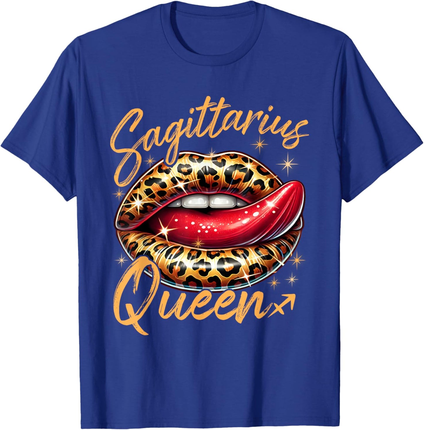 Sagittarius Queen Zodiac Sign With Leopard Print Juicy Lips T-Shirt - T-Shirt | Royal