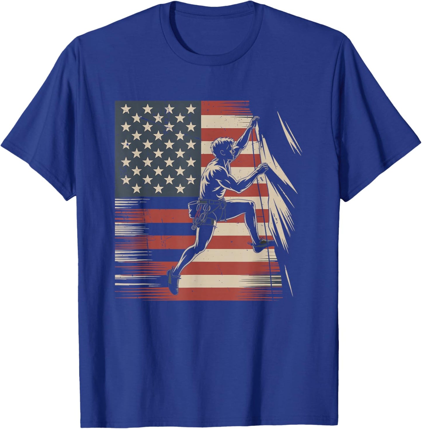 Rock Climbing USA Flag Vintage Rock Climber 4th Of July T-Shirt - T-Shirt | Royal