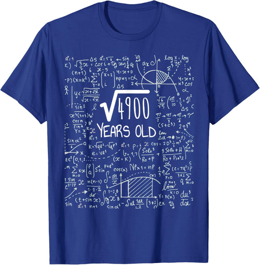 70th Birthday Square Root of 4900: 70 Years Old T-Shirt - T-Shirt | Royal