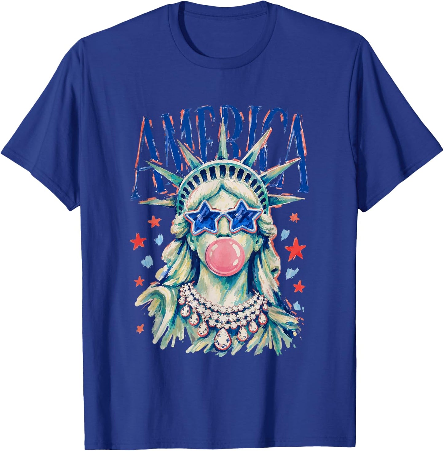 Statue of Liberty Blowing Bubble Girly America 4th of July T-Shirt - T-Shirt | Royal