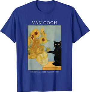 Funny Van Gogh Sunflowers Cat Meme Van Gogh Art Graphic T-Shirt - T-Shirt | Royal