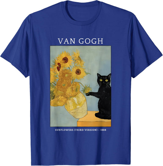 Funny Van Gogh Sunflowers Cat Meme Van Gogh Art Graphic T-Shirt - T-Shirt | Royal