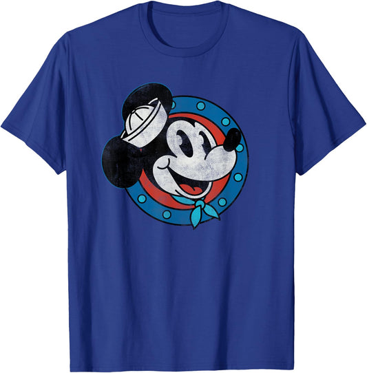 Disney Cruise Sailor Mickey Mouse Distressed Retro Vintage T-Shirt - T-Shirt | Royal