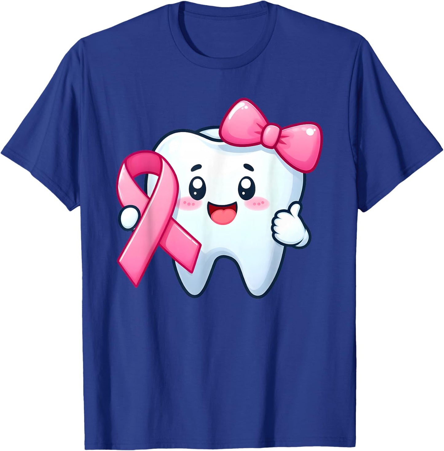 Cute Tooth Dentist Breast Cancer Awareness Month Pink Ribbon T-Shirt - T-Shirt | Royal