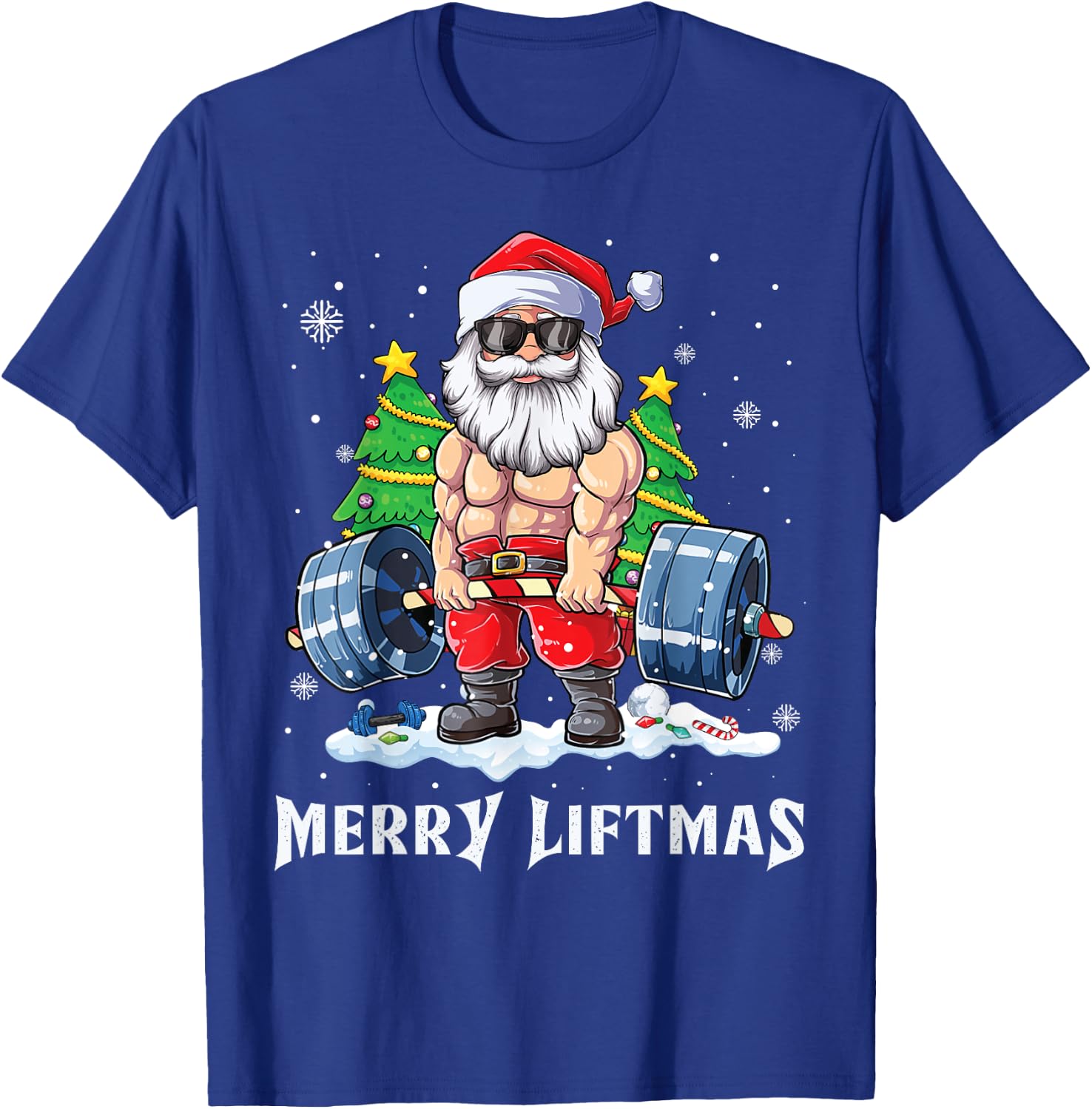 Merry Liftmas Funny Santa Claus Gym Fitness Weightlifting T-Shirt - T-Shirt | Royal