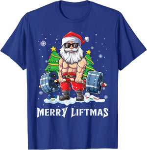 Merry Liftmas Funny Santa Claus Gym Fitness Weightlifting T-Shirt - T-Shirt | Royal