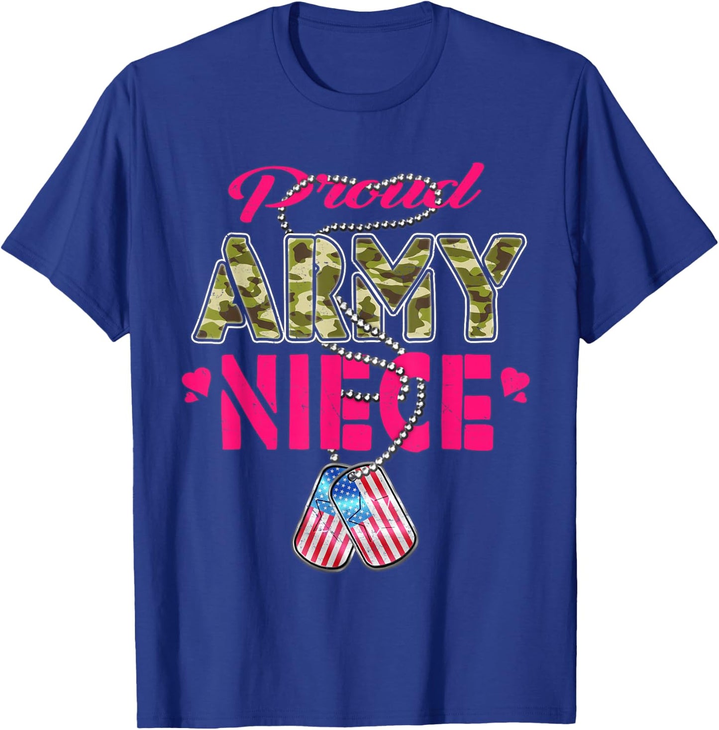 Proud Army Niece US Flag Camo Dog Tags Pride Military Family T-Shirt - T-Shirt | Royal