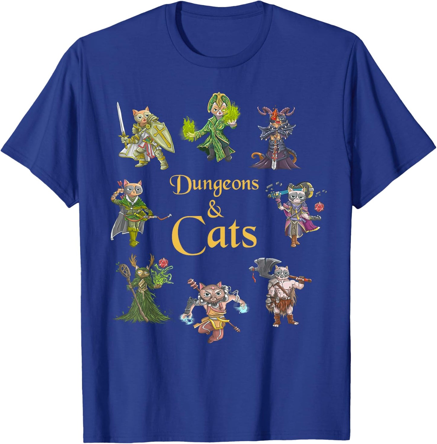 Dungeons And Cats Funny Cute Tabletop Gaming Geek Roleplay T-Shirt - T-Shirt | Royal