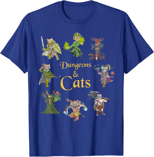 Dungeons And Cats Funny Cute Tabletop Gaming Geek Roleplay T-Shirt - T-Shirt | Royal