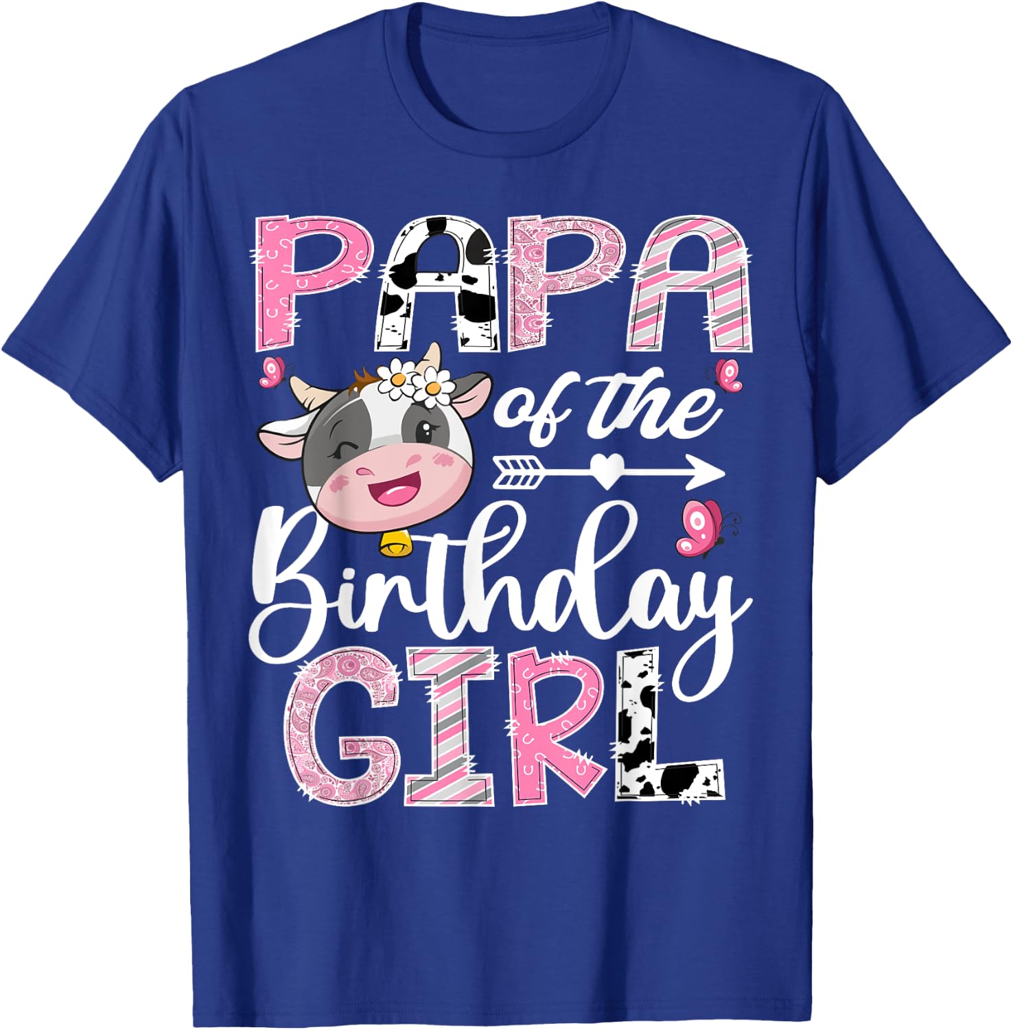 Papa Of The Birthday Girl Pink Farm Cow 1St Birthday T-Shirt - T-Shirt | Royal