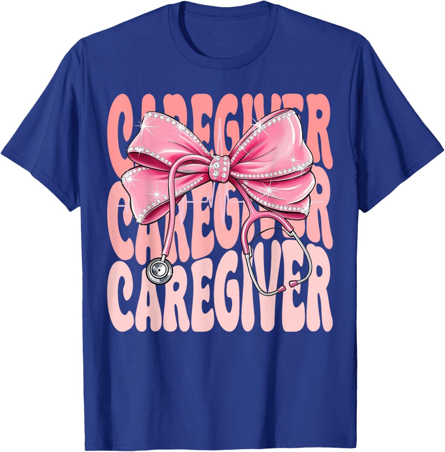 Caregiver Week Day Pink Coquette Bow Stethoscope T-Shirt - T-Shirt | Royal