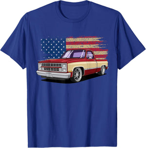 1987 Squarebody C10 Truck 73-87 Classic Square Body USA Flag T-Shirt - T-Shirt | Royal