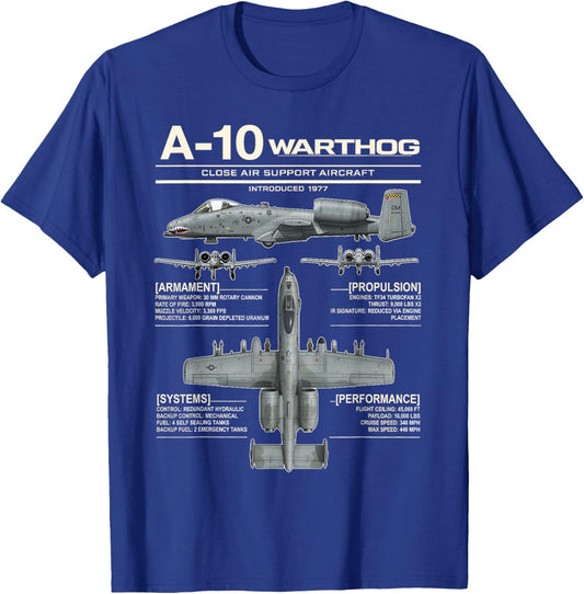 A-10 Warthog Military Jet Spec Infographic T-Shirt - T-Shirt | Royal