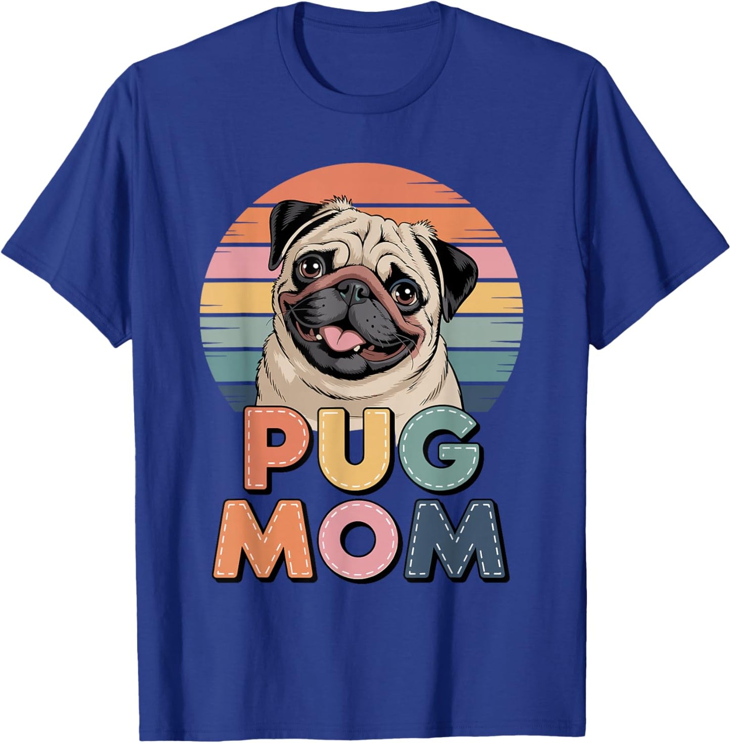 Retro Pug Mom Chinese Pugs T-Shirt - T-Shirt | Royal