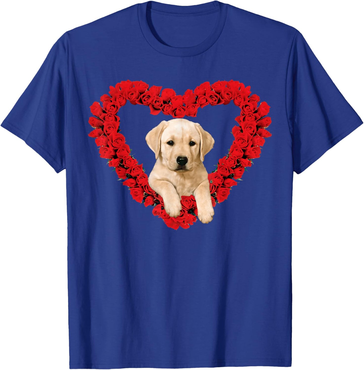 Rose Heart Yellow Lab Puppy Valentines Day Cute T-Shirt - T-Shirt | Royal
